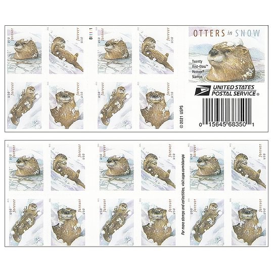 2021 Forever Stamps First Class Postage Stamps Otters in Snow - Image 3