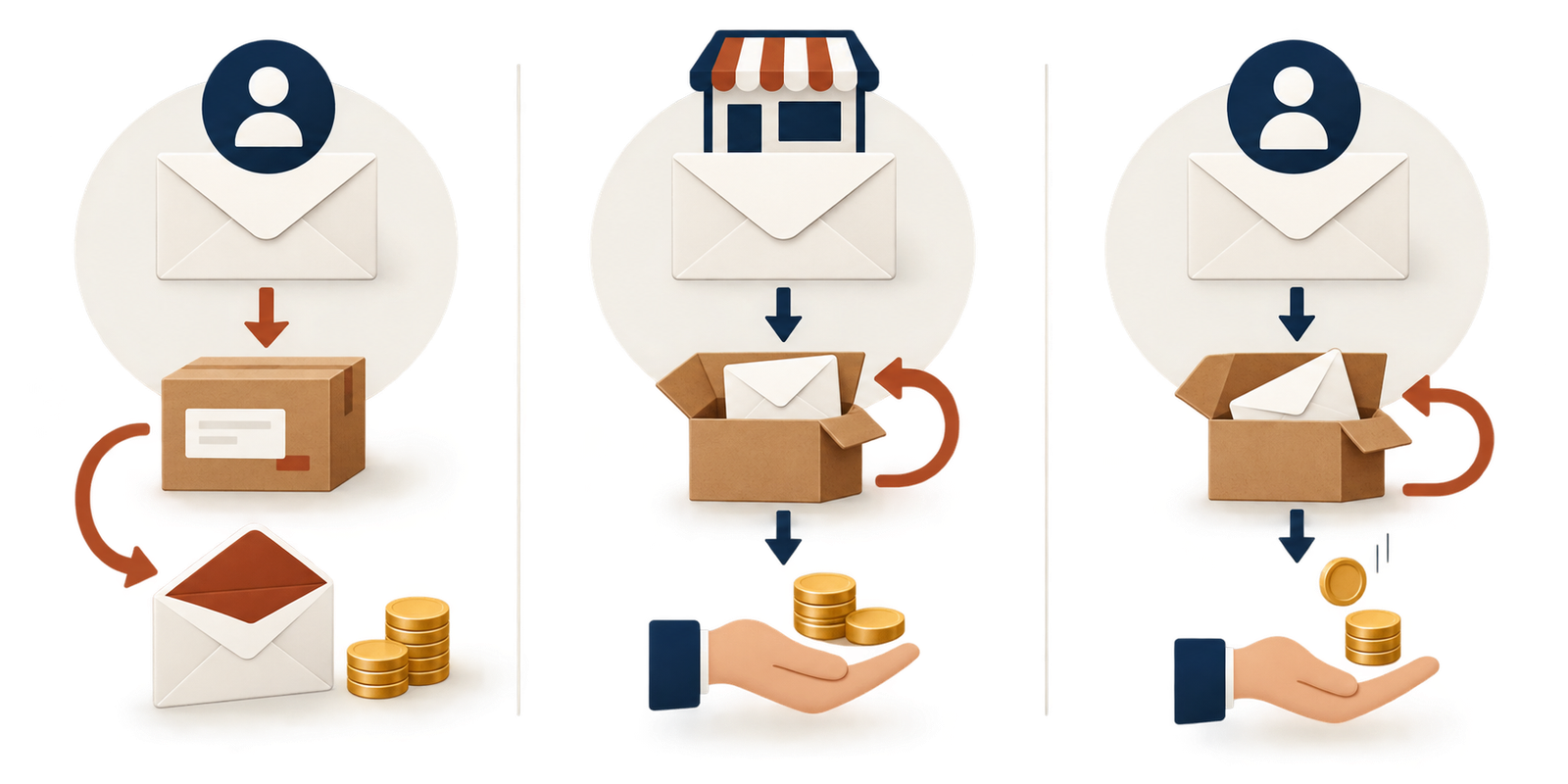 Visual decision paths for sender-paid and recipient-paid return mail